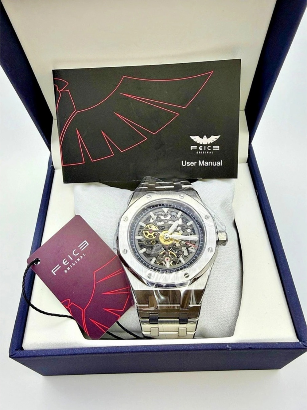 FEICE Automatic Mechanical Men's Watch Skeleton Stainless Steel FM019 NIB